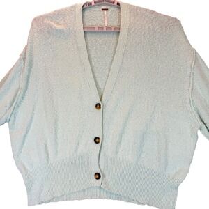 Free People Knit Button Cardigan Sweater Womens Large Mint Popcorn Cozy Comfy